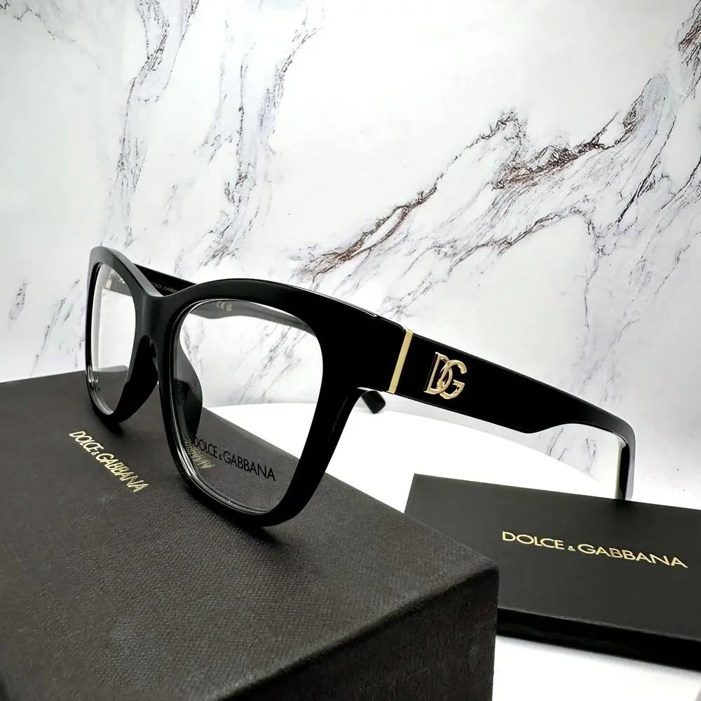 New Dolce&Gabbana Eyeglasses Black Square Gold Metal 55-18-145mm Glasses Frames - Picture 8 of 16